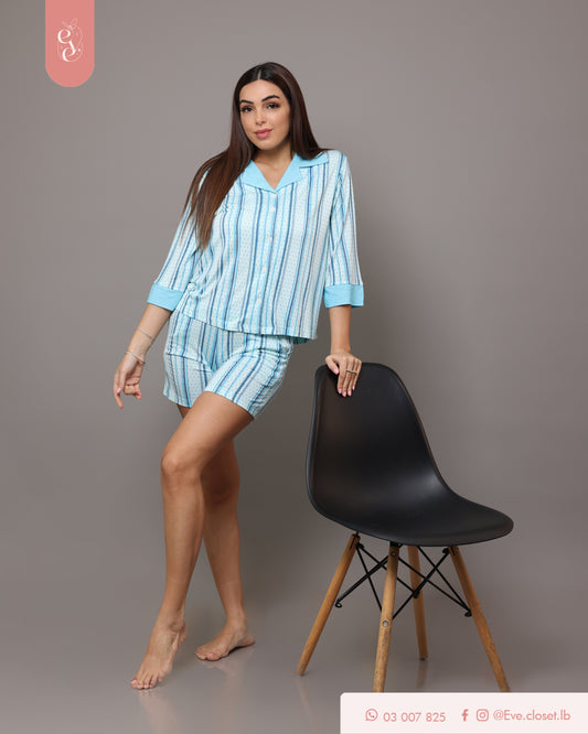 Blue short sleeve striped pajama