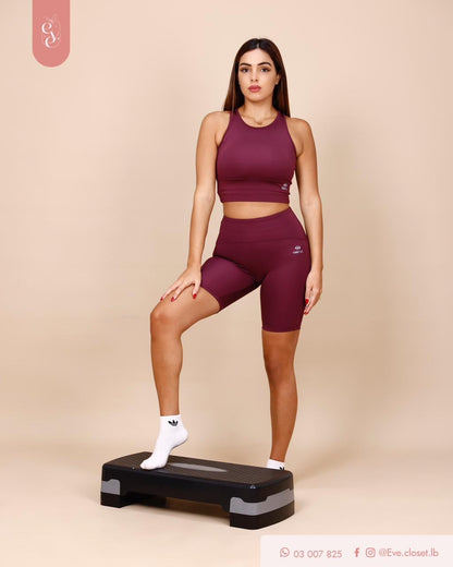 Bordo Polyester Crop Top & Short Set