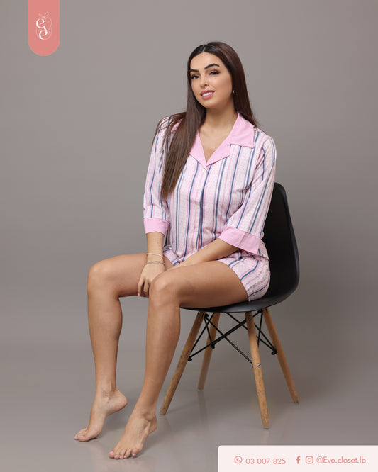 Pink short sleeve striped pajama