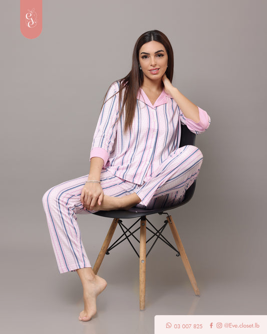 Pink long sleeve striped pajama