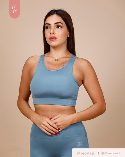 Light Blue Polyester Crop Top & Short Set