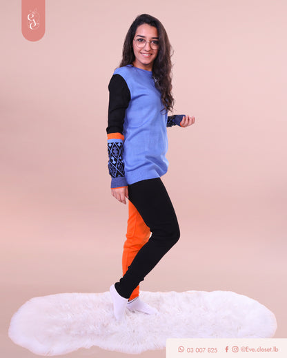 Blue, orange and black Wool pajama