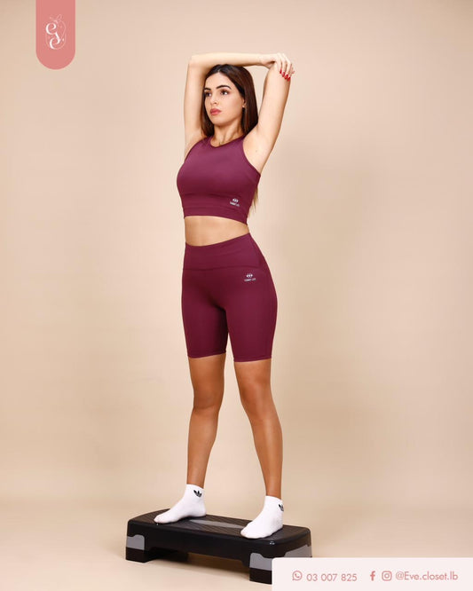 Bordo Polyester Crop Top & Short Set