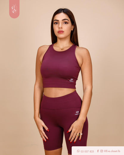 Bordo Polyester Crop Top & Short Set