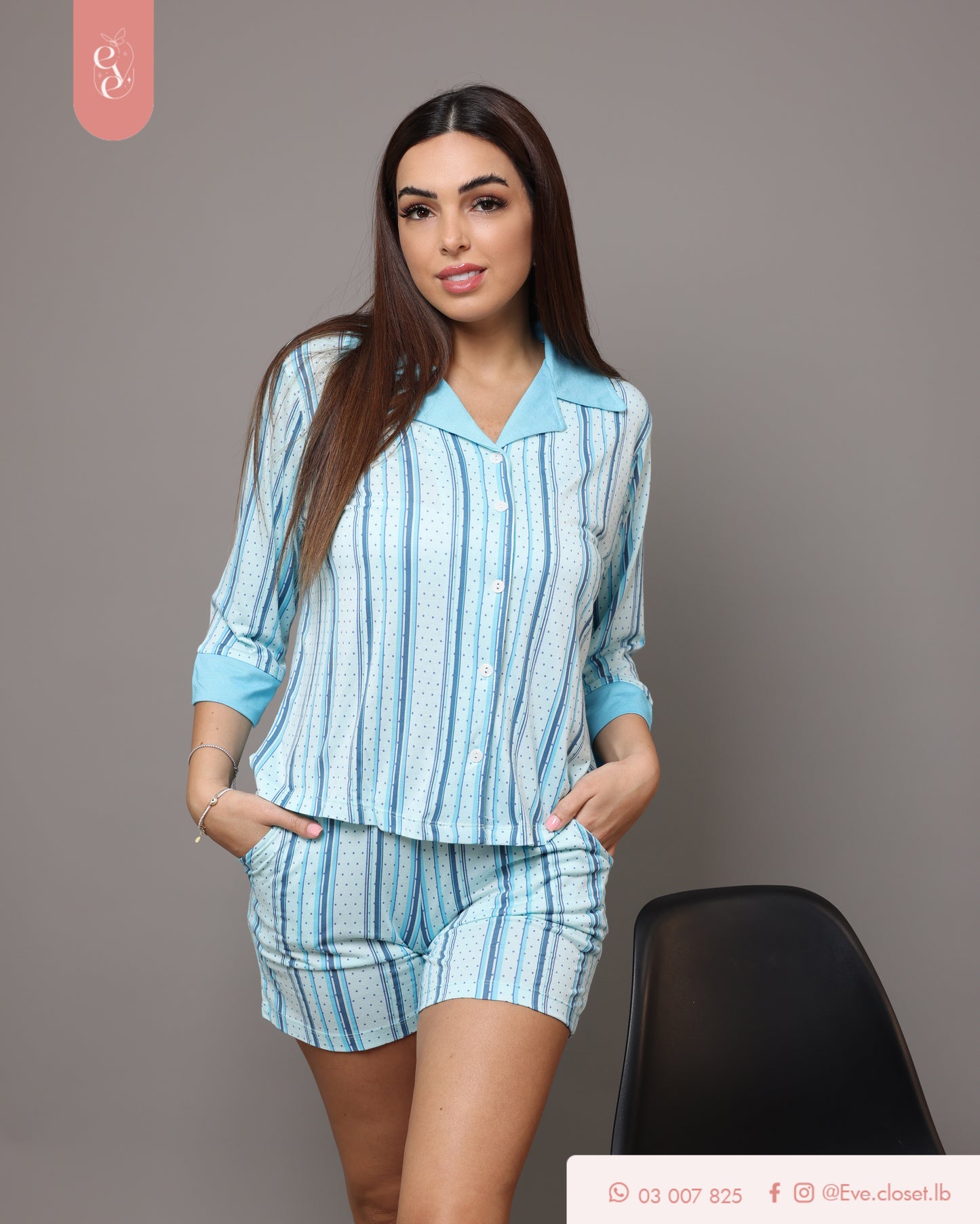 Blue short sleeve striped pajama