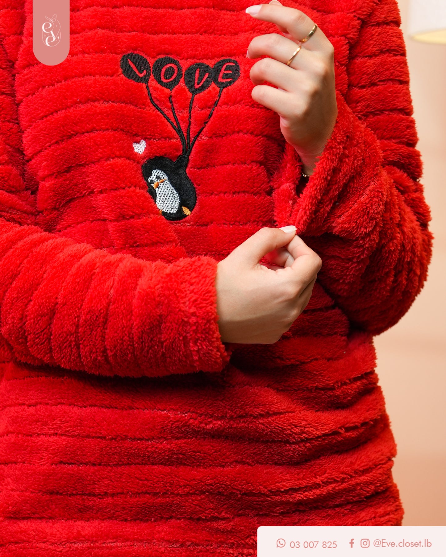 Red Love Penguin polyester pajama