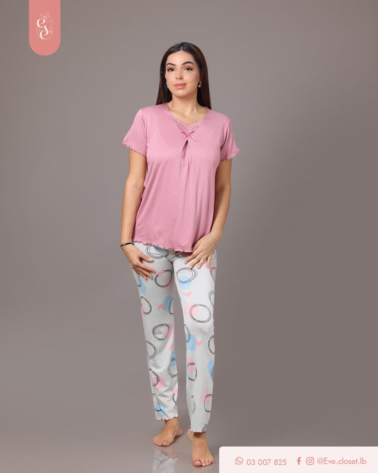 Pink and gray short sleeve pajama