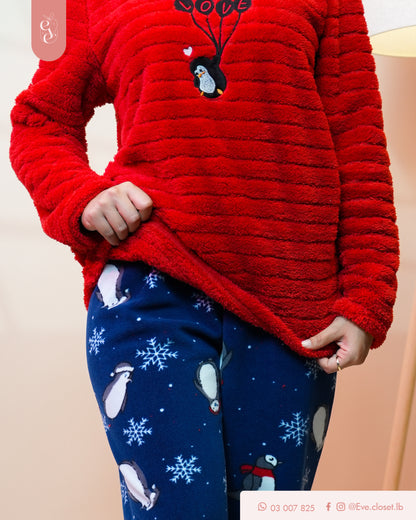 Red Love Penguin polyester pajama