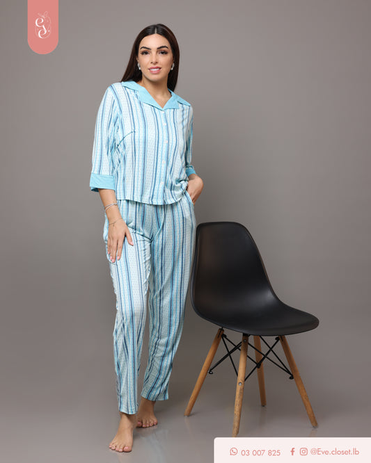 Blue long sleeve striped pajama