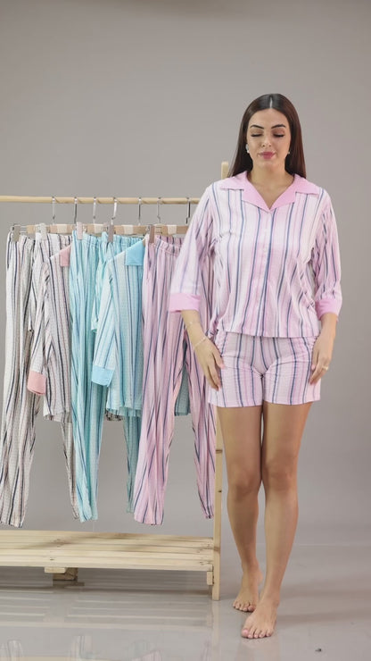 Blue short sleeve striped pajama